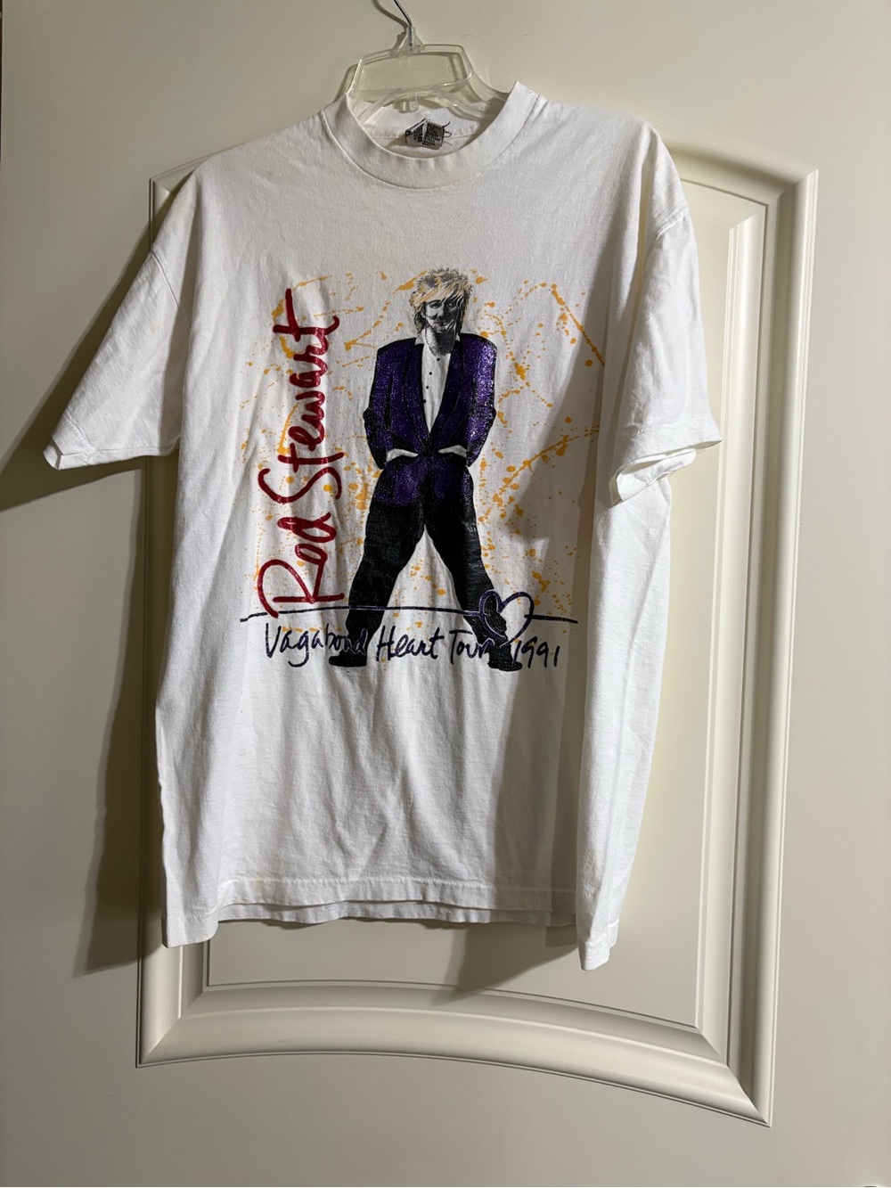 White Rod Stewart Graphic Short-Sleeve Tee - Red/Blue/Purple Print